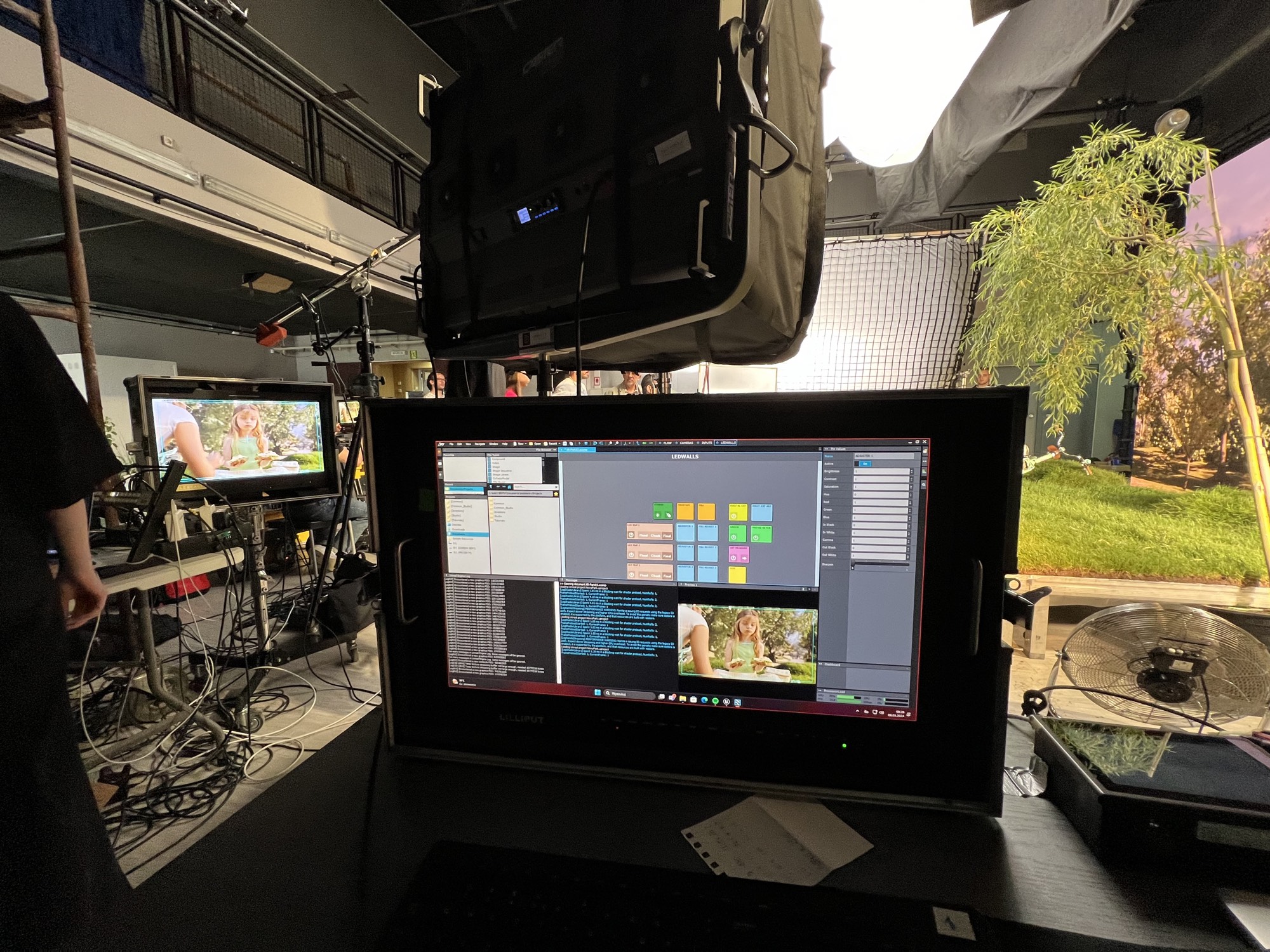 Operator station with the Aximmetry LED wall control panel and the live shot preview