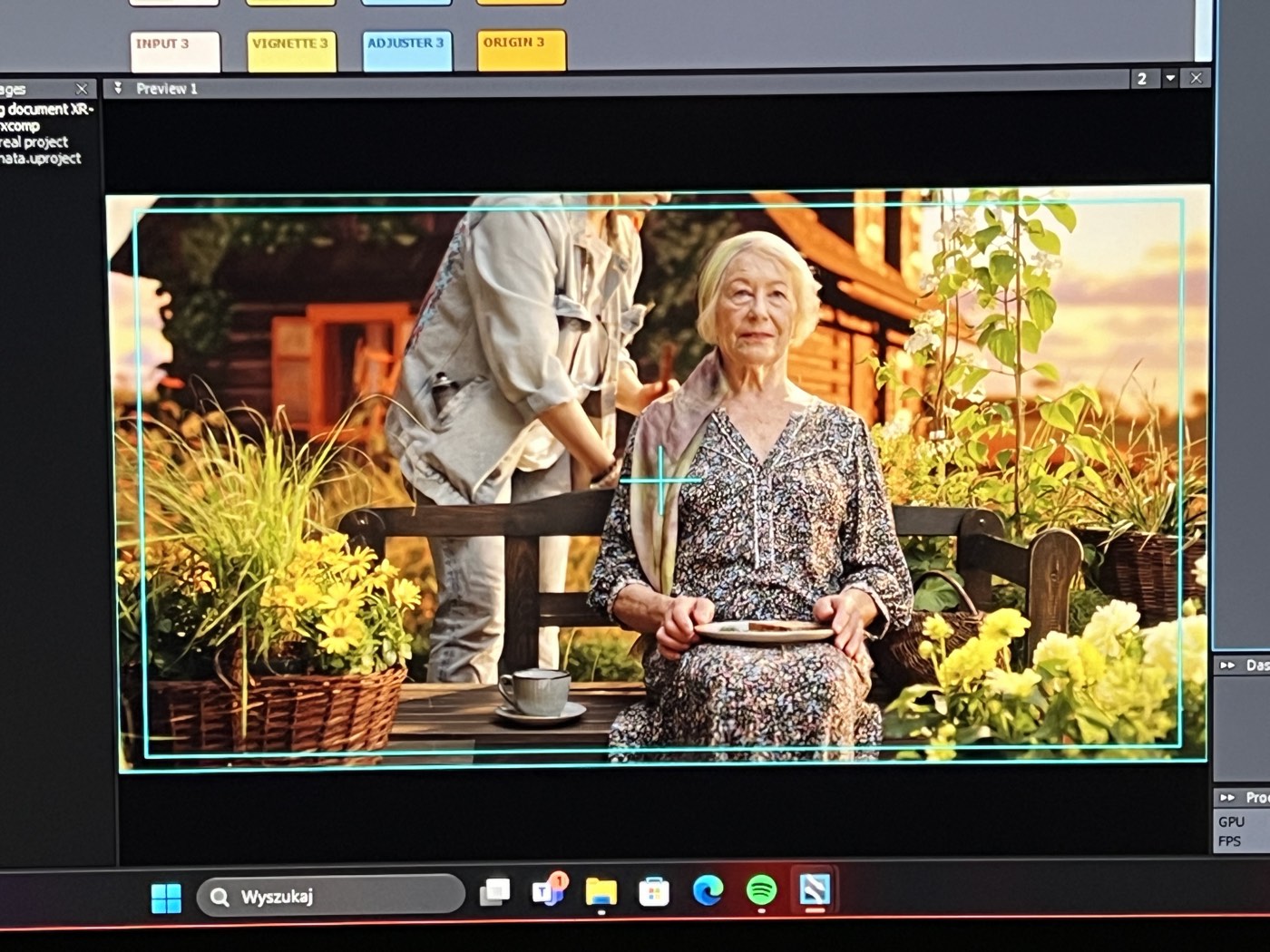 Composited frame in Aximmetry: performer in front of the cottage scene