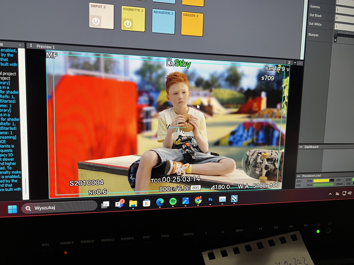 Skatepark environment on the camera monitor